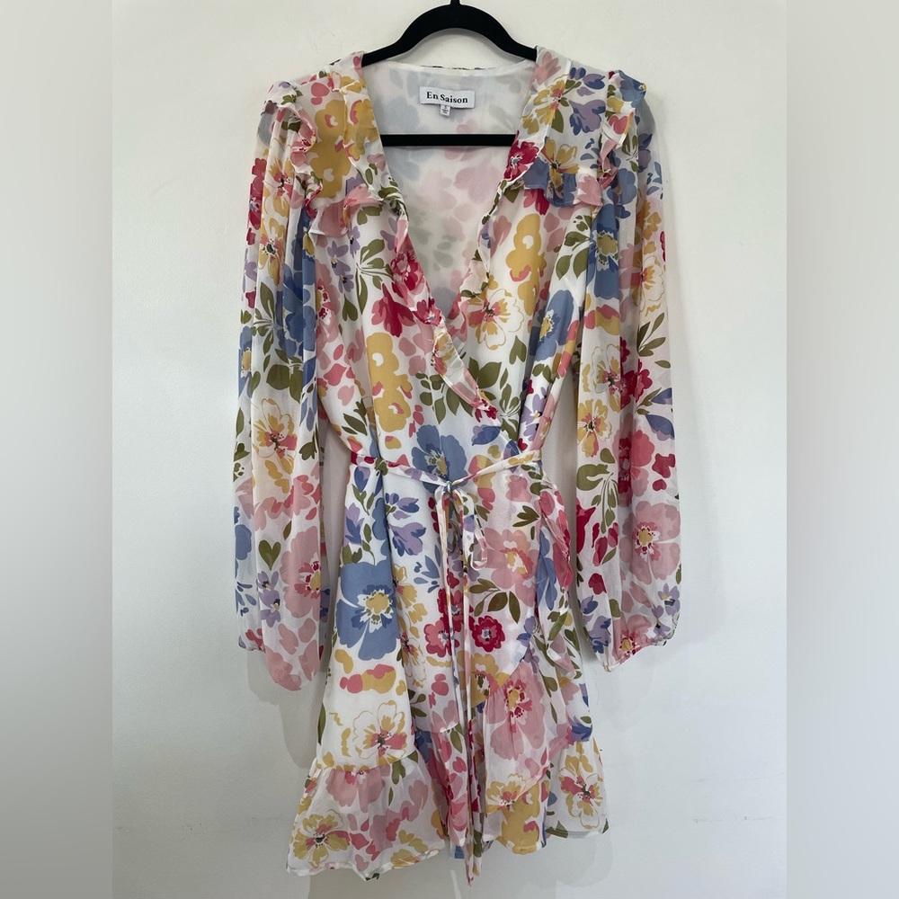 EN SAISON Floral Ruffle Wrap Dress Cottagecore Romantic S | Wedding Guest - Picture 3 of 11